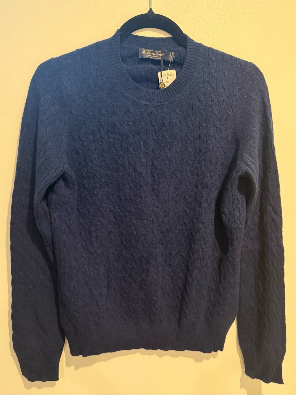 NWT Brooks Brothers 100% Cashmere Navy Cable Knit Long Sleeve Sweater Sz L